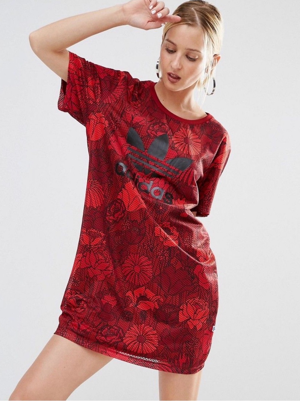 Adidas Red Floral Graphic Women’s mini t-shirt dress size extra small XS